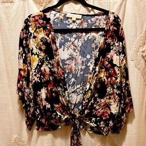 Love Stitch waist tie floral long sleeve blouse -Size M